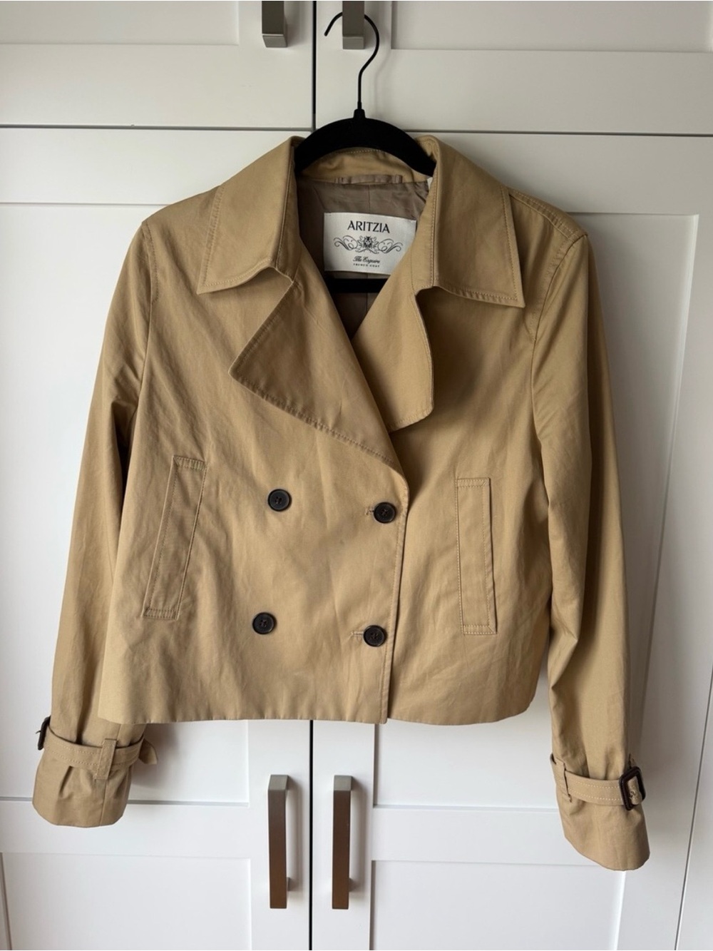 Aritzia Esquire Cropped Trench Coat Small Wicker Tan
